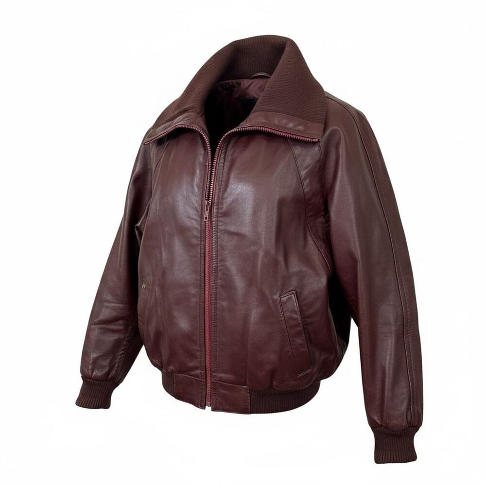 Vintage ETIENNE AIGNER Womens Leather Bomber Jacket SZ L/XL Burgundy